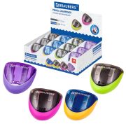 Точилка BRAUBERG «Space», 2 отверстия для чернографитных карандашей (в том числе утолщенных), резиновый упор, с контейнером, ассорти, 223589