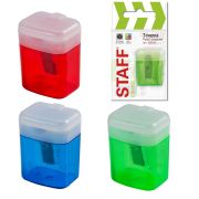 Точилка STAFF «College» PS-533, с контейнером и крышкой, прямоугольная, тонированный ассорти, 226533