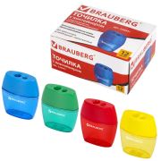 Точилка BRAUBERG «Diamond Dual», 2 отверстия для чернографитных карандашей (в том числе утолщенных), с контейнером, ассорти, 226941