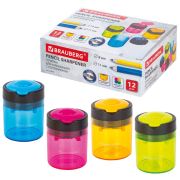 Точилка BRAUBERG «Office Round», 2 отверстия для чернографитных карандашей (в том числе утолщенных), с контейнером, ассорти, 228446