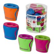 Точилка BRAUBERG «Mix Dual», 2 отверстия для чернографитных карандашей (в том числе утолщенных), с контейнером, корпус ассорти, 228449