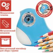 Точилка механическая ПИФАГОР «Птичка», корпус голубой, 228490
