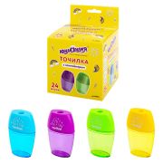 Точилка ЮНЛАНДИЯ «Радуга», с контейнером, овальная, пластиковая, корпус ассорти, 228765