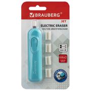 Ластик электрический BRAUBERG «JET», питание от 2 батареек ААА, 8 сменных ластиков, голубой, 229612