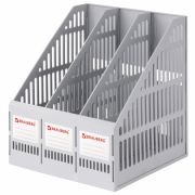 Лоток вертикальный для бумаг BRAUBERG «SMART-MAXI» (254х255х297 мм), 3 отделения, сетчатый, сборный, серый, 231524