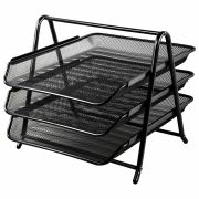 Лоток горизонтальный металлический для бумаг, 3 секции, BRAUBERG «Germanium», А4 (267х355х295 мм), черный, 231952