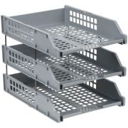 Лотки горизонтальные для бумаг, НАБОР 3 шт. (340х260х240 мм), на металлических стержнях, серые, «Strong», ЛТГ-63794