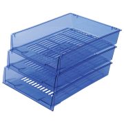 Лотки горизонтальные для бумаг, КОМПЛЕКТ 3 шт., 340х270х70 мм, тонированный синий, BRAUBERG «Office», 237259