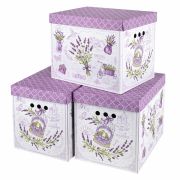 Короб для хранения из плотного микрогофрокартона 380х280х315 мм, КОМПЛЕКТ 3 шт., BRAUBERG HOME «Лаванда», 271821