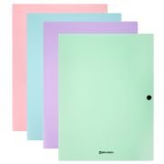 Папка на кнопке пластиковая BRAUBERG «PASTEL», А4, 3 клапана, 600 мкм, цвета ассорти, 272886