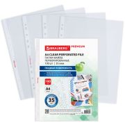 Папки-файлы перфорированные А4 BRAUBERG «PREMIUM», КОМПЛЕКТ 100 шт., гладкие, 35 мкм, 273003