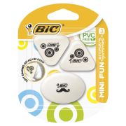 Набор ластиков BIC, «Mini Fun» 3 шт., белый с рисунком, 2 треугольных и 1 овальный, 927870