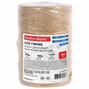 Шпагат джутовый полированный длина 500 м диаметр 1,5 мм, 2-х ниточный, BRAUBERG, 607944