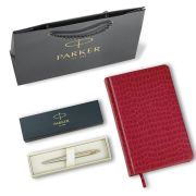 Ручка шариковая PARKER «Jotter Core Stainless Steel GT», ежедневник А5 красный, пакет, 880888