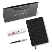 Ручка шариковая PARKER «Jotter Plastic CT», корпус черный, ежедневник А5 черный, золотой срез, пакет, 880894