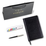 Ручка шариковая PARKER «Jotter Plastic CT», корпус черный, ежедневник А5 черный, белый срез, пакет, 880895