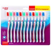 Зубная щетка средней жесткости, КОМПЛЕКТ 12 шт. (10 + 2 в подарок), LAIMA DENT, 609689
