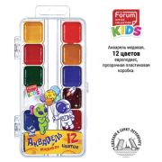 Краски акварельные FORUM «КОСМО», медовые, 12 цветов, квадратные кюветы, прозрачный пластик, FA-EV-1012-Aln