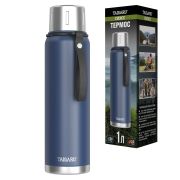 Термос 1 л TAIGARU (ТАЙГАРУ) CHOICE, нержавеющая сталь SUS316, крышка/кружка, ремешок, синий матовый, 700313