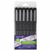 Капиллярные ручки линеры 6 шт. черные, 0,2/0,25/0,3/0,35/0,45/0,7 мм, BRAUBERG ART CLASSIC, 143942