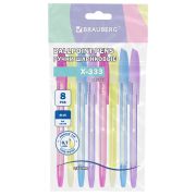 Ручки шариковые BRAUBERG «X-333 PASTEL», НАБОР 8 ШТУК, СИНИЕ, узел 0,7 мм, линия письма 0,35 мм, 144531