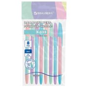 Ручки шариковые BRAUBERG «X-333 PASTEL MIX», НАБОР 8 ШТУК, СИНИЕ, узел 0,7 мм, линия письма 0,35 мм, 144535