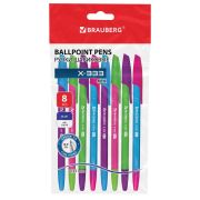 Ручки шариковые BRAUBERG «X-333 NEON MIX», НАБОР 8 ШТУК, СИНИЕ, узел 0,7 мм, линия 0,35 мм, 144536