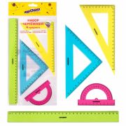 Набор чертежный большой ЮНЛАНДИЯ «Color», (линейка 30 см, 2 треугольника, транспортир), 210756