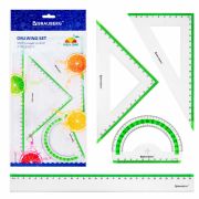 Набор чертежный большой BRAUBERG «FRESH ZONE» (линейка 30 см, 2 треугольника, транспортир) с салатовой шкалой, 210764