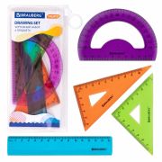 Набор чертежный малый BRAUBERG «FRUITY» (линейка 15 см, 2 треугольника, транспортир), пенал, 210770