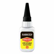 Клей секундный суперклей УЛЬТРАПРОЧНЫЙ, МАКСИМАЛЬНЫЙ ОБЪЕМ, 20 грамм, RABBITEX, 609803