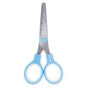 Ножницы BRAUBERG KIDS 130 мм, ручки небесно-голубые, закругленные лезвия с линейкой, 274060