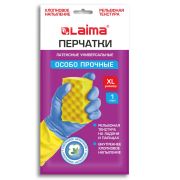 Перчатки МНОГОРАЗОВЫЕ латексные LAIMA «БИКОЛОР», сине-желтые, ОСОБО ПРОЧНЫЕ, хлопковое напыление, размер XL (оч. большой), вес 64 г, 700544
