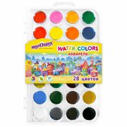 Краски акварельные ЮНЛАНДИЯ «ДОМИКИ», 28 цветов, круглые кюветы 28 мм, пенал, 192632