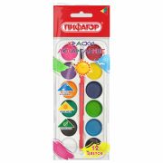 Краски акварельные ПИФАГОР «СОЛНЫШКО», 12 цветов, круглые кюветы, на коррексе, 192636