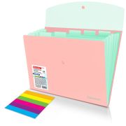 Папка-органайзер конверт на кнопке 6 отделений, BRAUBERG «Extra», A4, персиковая с мятным, 274102