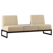 Диван Everprof Solo (Соло) двухместный со столиком в центре Металл Черный Экокожа Бежевый ЛДСП Серый