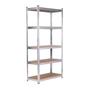 Стеллаж металлический BOOMHOUSE (БУМХАУС) безболтовой, 2000x1000x500 мм, 5 полок МДФ, серебристый, 291415