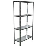 Стеллаж металл BOOMHOUSE (БУМХАУС) 1500x750x300 мм, 4 полки, нагрузка на стеллаж до 120 кг, серебристый, 291418