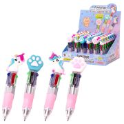 Ручка мини многоцветная с топпером шариковая автоматическая 4 ЦВЕТА FUNSTER (ФАНСТЕР) «MIX», ассорти, узел 0,7 мм, письма 0,35, 144378