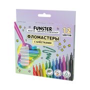 Фломастеры с блестками FUNSTER (ФАНСТЕР) «GLITTER» 12 цветов, ударопрочный наконечник, 152629