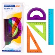 Набор чертежный средний BRAUBERG «FRUITY» (линейка 20 см, 2 треугольника, транспортир), пенал, 210771