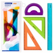 Набор чертежный большой BRAUBERG «FRUITY» (линейка 30 см, 2 треугольника, транспортир), пенал, 210772