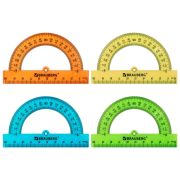 Транспортир пластиковый 10 см, 180 градусов, BRAUBERG, прозрачный, неоновый, ассорти, 210847