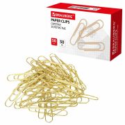 Скрепки большие 50 мм, BRAUBERG, золотистые, 50 шт., в картонной коробке, 270447