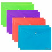 Папка-конверт с кнопкой А4, КОМПЛЕКТ 8 шт., яркие неоновые цвета ассорти, BRAUBERG «NEON», 272871
