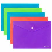 Папка-конверт с кнопкой А4, КОМПЛЕКТ 5 шт., яркие неоновые цвета ассорти, BRAUBERG «NEON», 272872