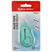 Клей-лента BRAUBERG MAXI, 6 мм х 15 м, корпус зеленый, блистер, 273029
