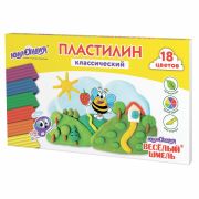 Пластилин классический ЮНЛАНДИЯ «ВЕСЁЛЫЙ ШМЕЛЬ», 18 цветов, 360 грамм, стек, ВЫСШЕЕ КАЧЕСТВО, 106432