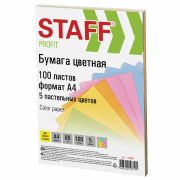 Бумага цветная STAFF «Profit», А4, 80 г/м2, 100 л. (5 цветов х 20 листов), пастель, для офиса и дома, 110889